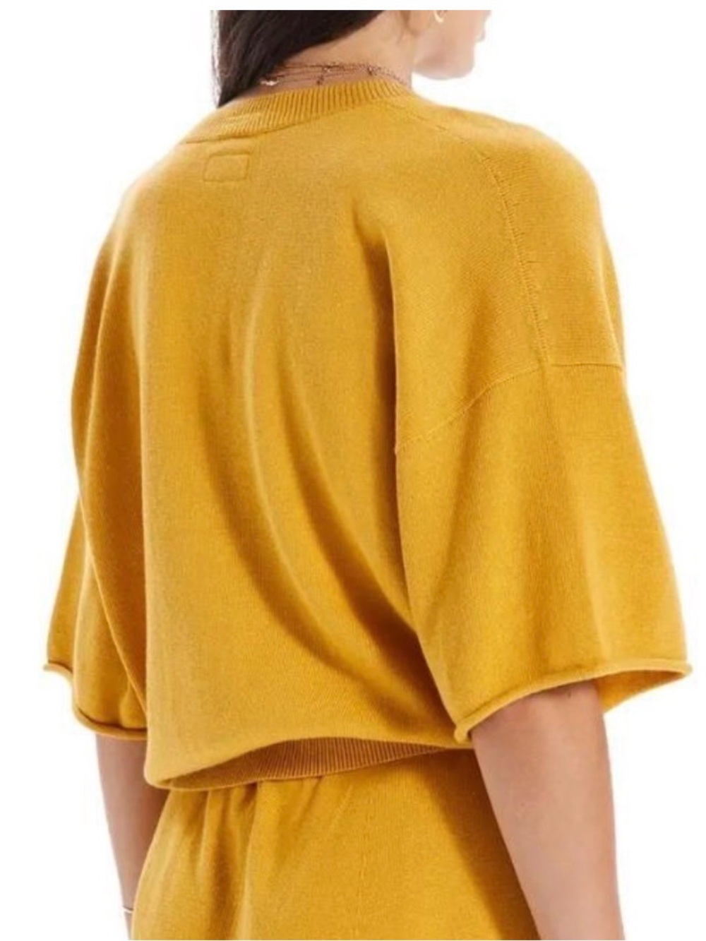 MOTHER V-Neck Boxy Sweater Top - Mustard Yellow - Picture 3 of 3